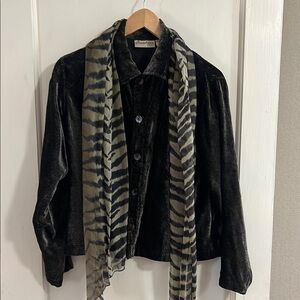 Private Edition by Chicos Black Jacket with Zebra Print Scarf